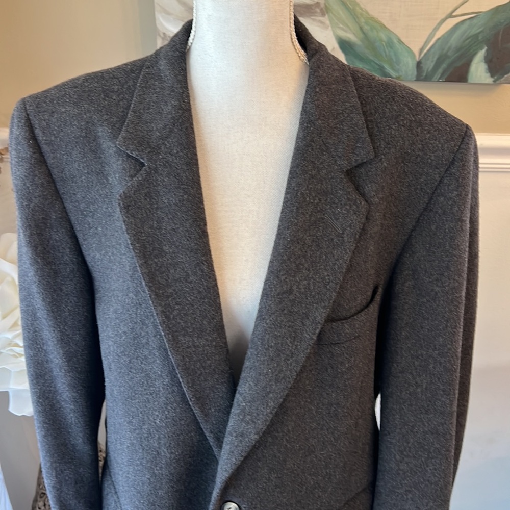 Herm Rassel Charcoal Gray Cashmere Wool & Nylon Mens Blazer Sz Xl Estimate - Picture 2 of 16